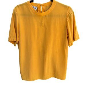 Christie & Jill Vintage Womens Yellow Pure Silk Short Sleeve‎ Keyhole Blouse S